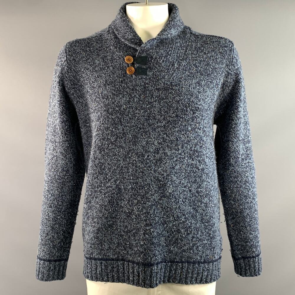 FJALLRAVEN Size L Navy Blue Knit Wool Polyamide Henley Sweater
